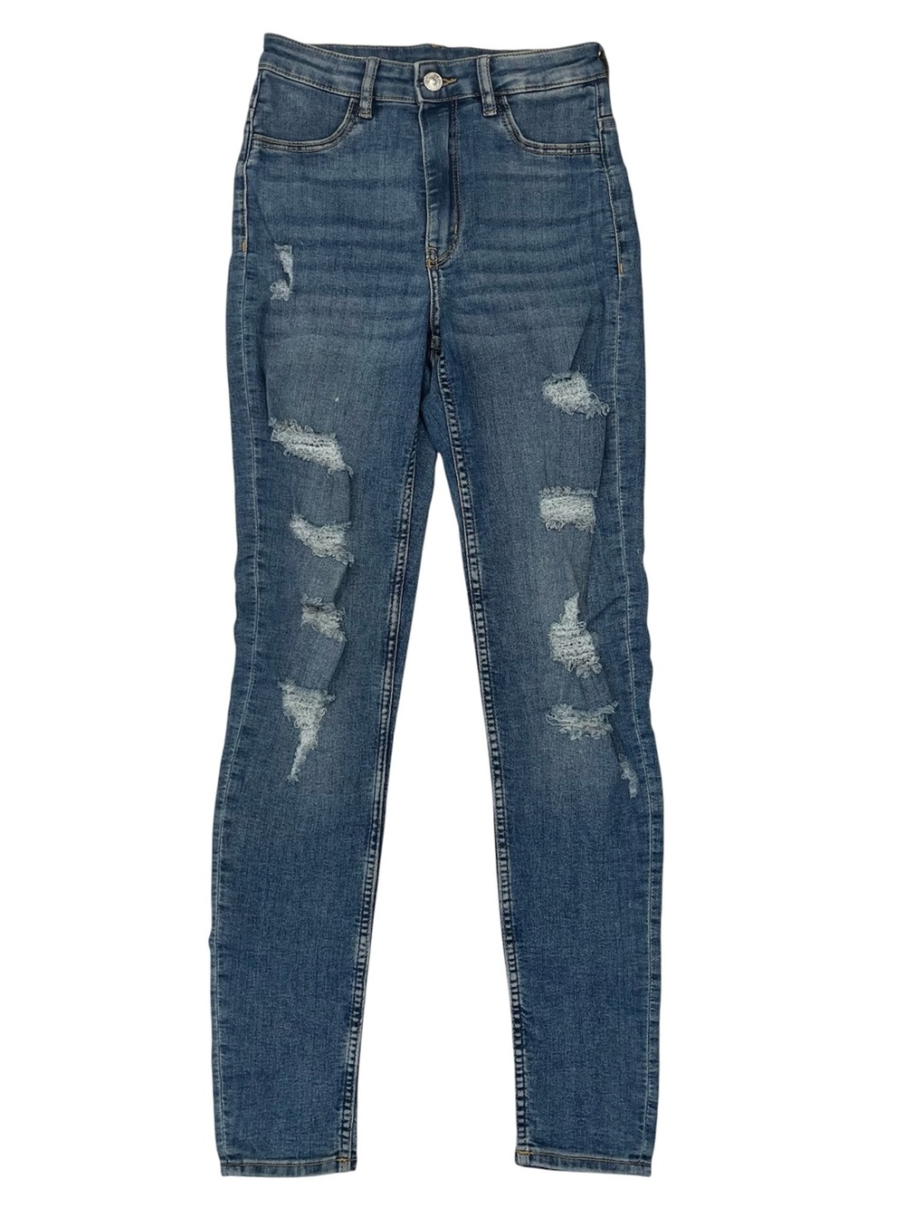 H&M Divided Skinny Jeans Womens 2 Distressed Super Stretch Denim 24in Waist